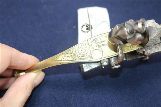 A brass and steel Tinder pistol c.1650-80, probably Nurnberg, 6.75in.